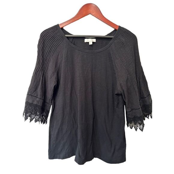 Eri + Ali Anthropologie Black Lace Detailed Knit Sleeves Size Large Fringe Boho - Picture 3 of 10